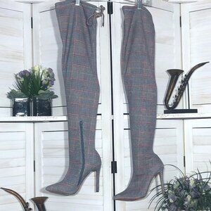 Forever 21 Plaid Over the Knee Boots Gray Red Size 7